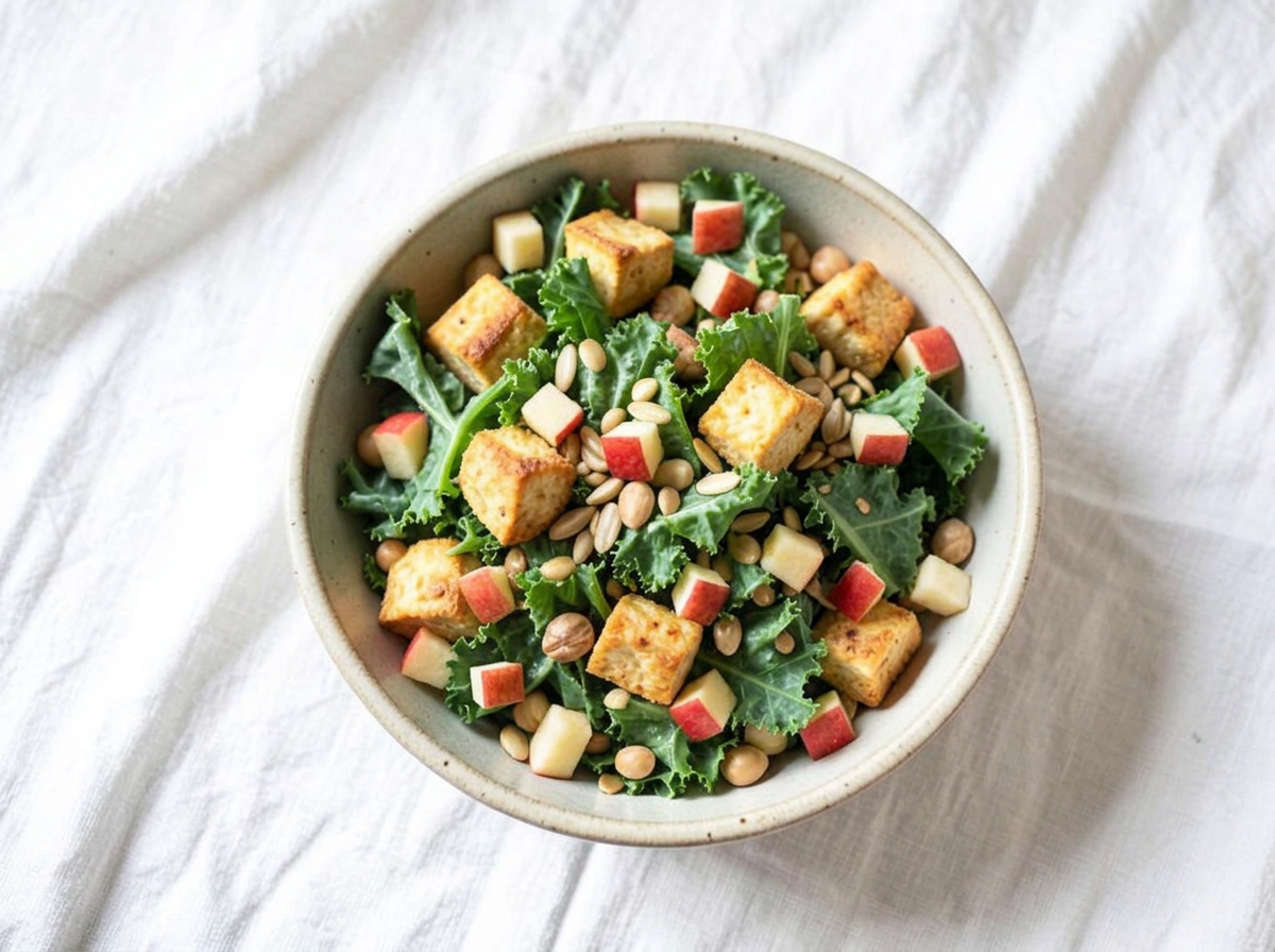 Apple Maple Tofu Kale Salad